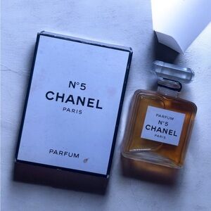 Vintage CHANEL No. 5 Parfum with iconic Black and White Box
